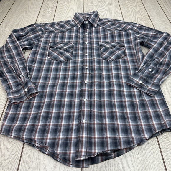 Panhandle Rough Stock Shirt Men's Medium Pearl‎ Snap Western Rodeo Gray - Picture 1 of 6